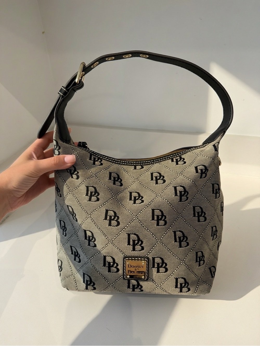 Dooney & Bourke Gold Quilted Monogram Hobo with Black Trim - Picture 3 of 8